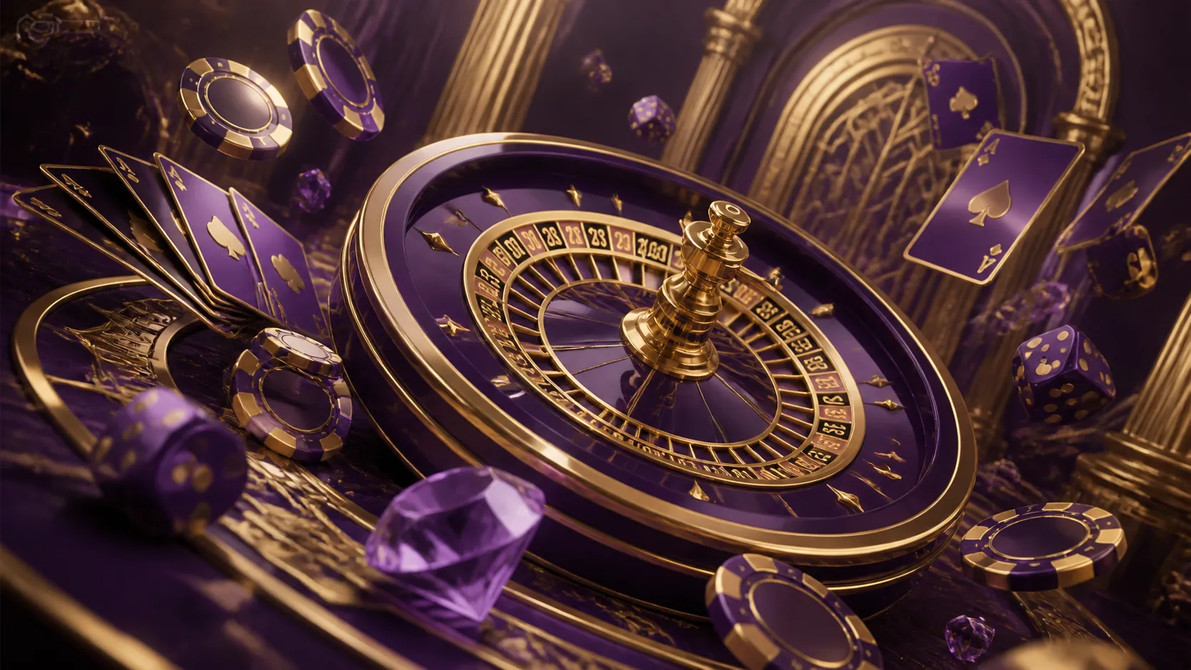 Premium casino-themed banner with opulent elements inspired by Atefia brand, featuring poker chips, playing cards, and glowin